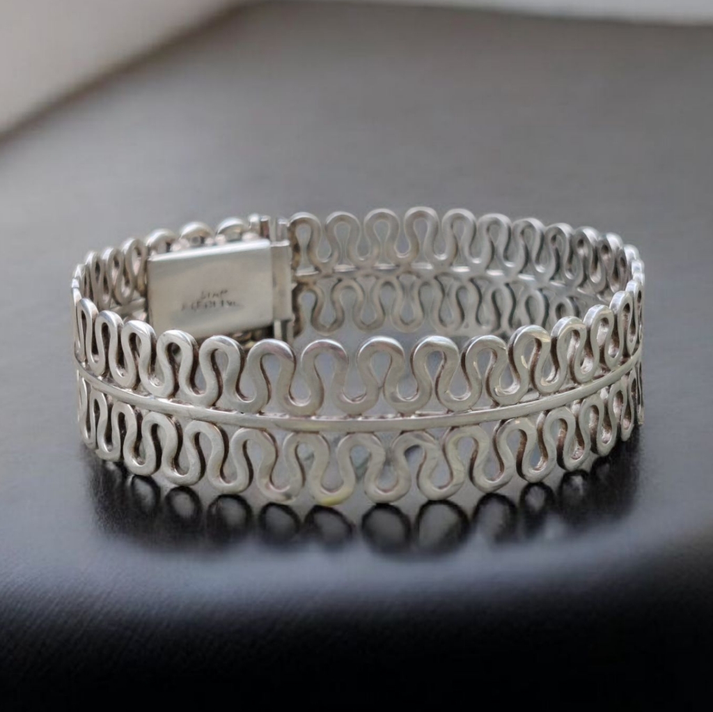 Vintage Sterling Simm Stamped Modernist Bracelet